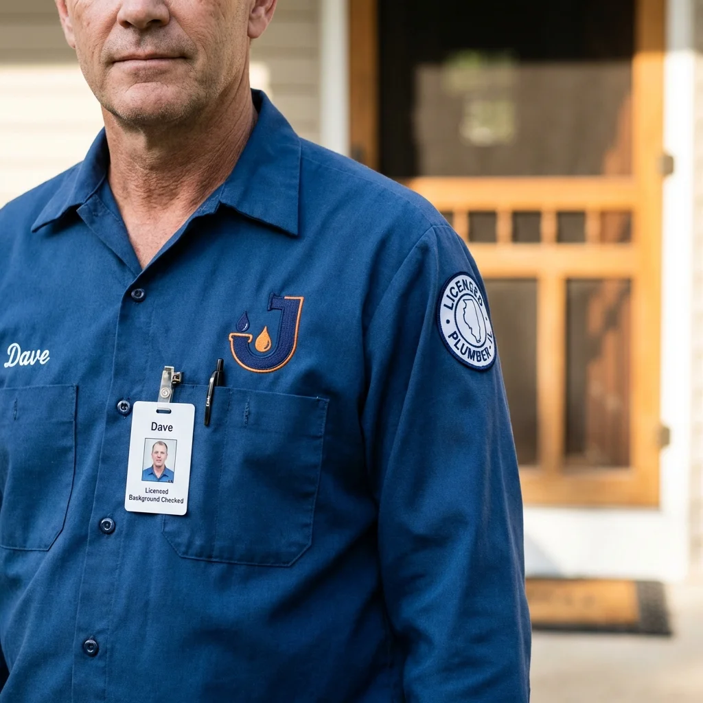 Licensed plumber showing ID badge in Grand Marais, MN