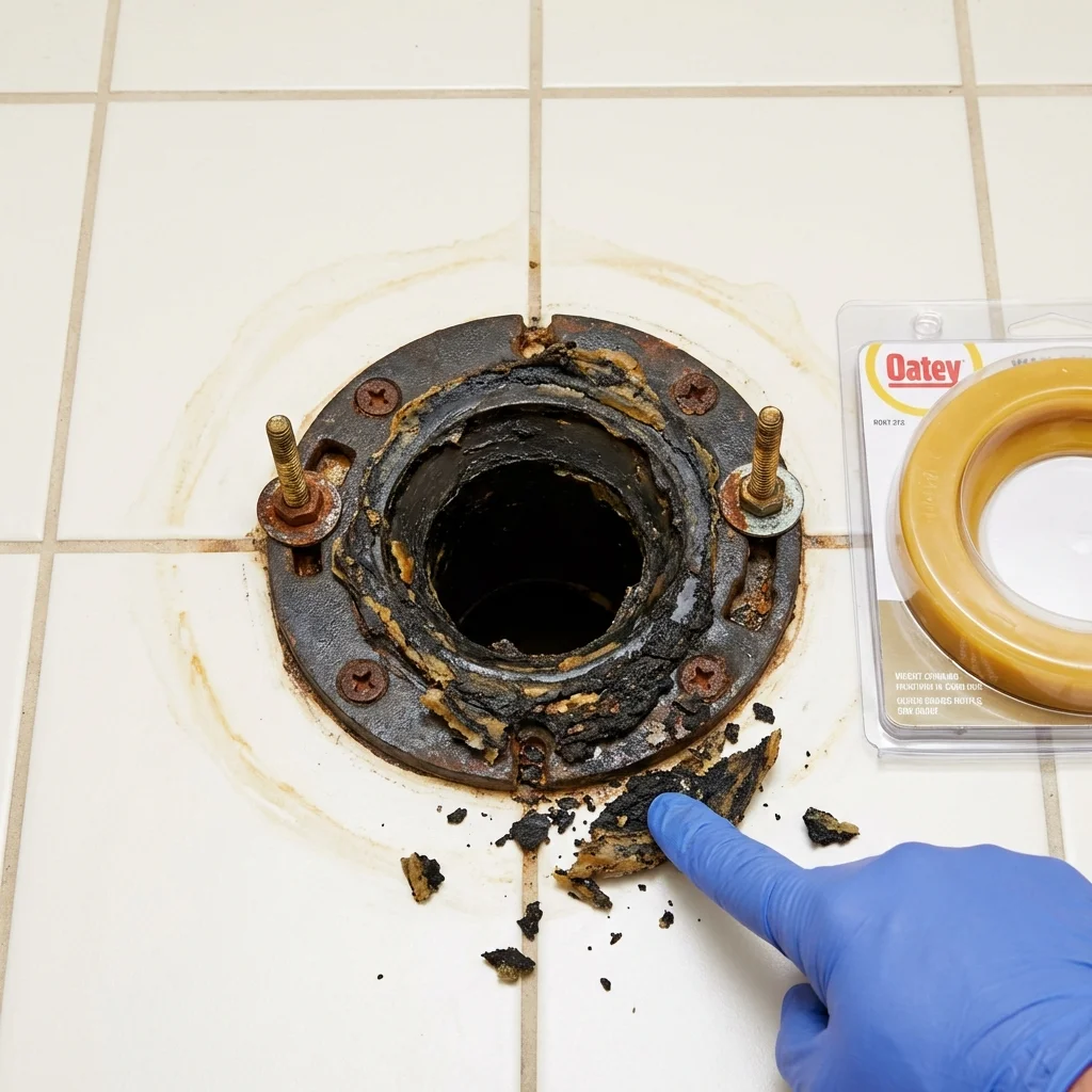 Failed wax ring showing water seepage at the base of a toilet in a Grand Marais, MN home