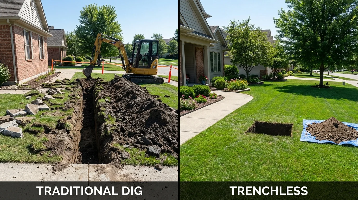 Trenchless sewer repair with minimal yard damage versus traditional excavation in Grand Marais, MN